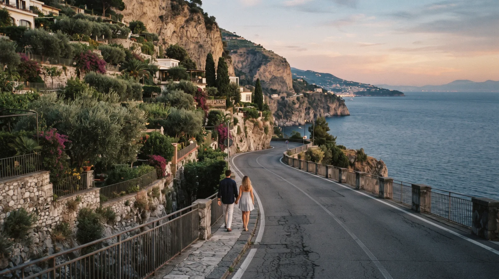 The cliff-top boulevard and gardens of Sant'Agnello with the Bay of Naples behind