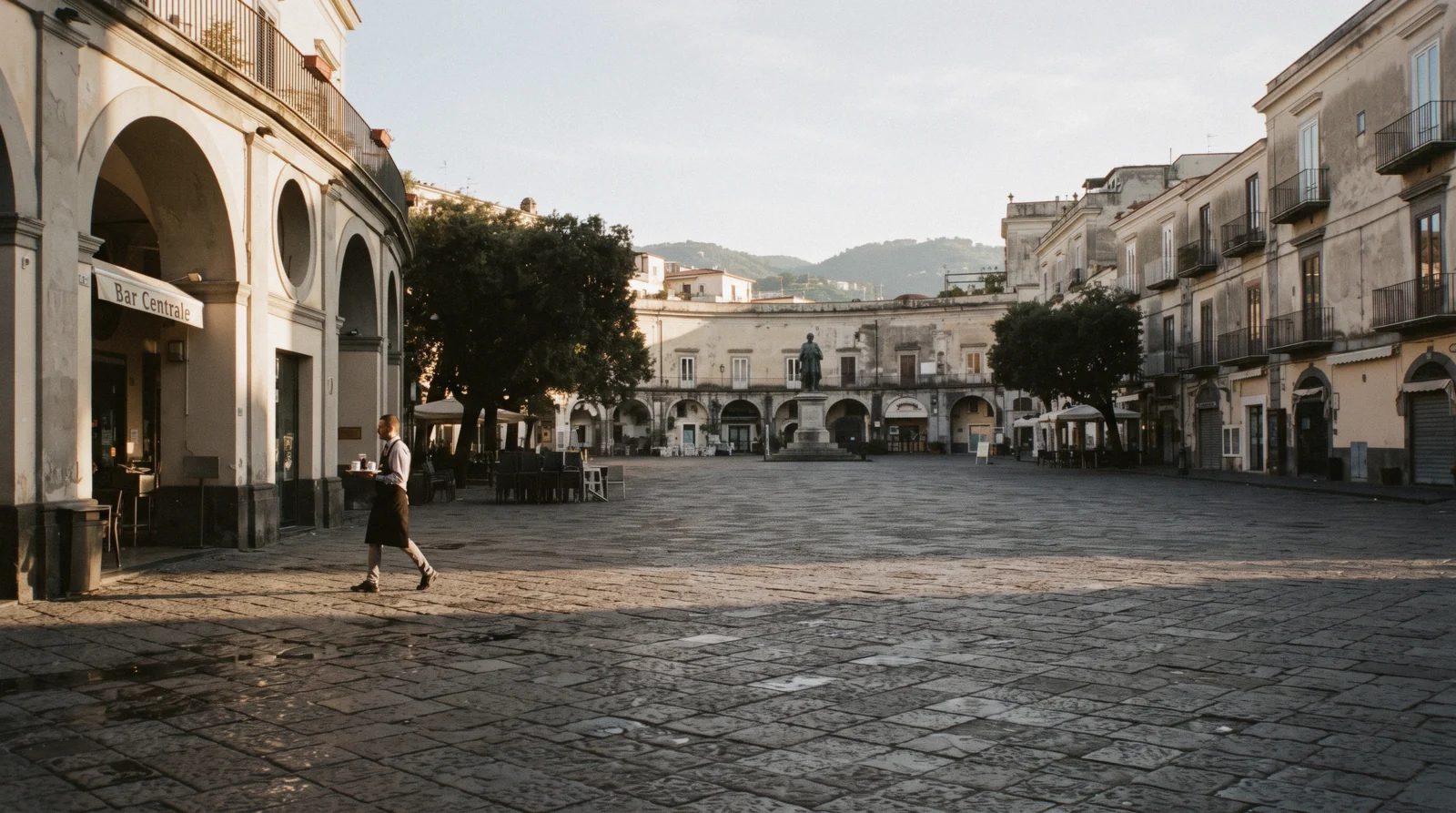 Morning light over the lanes of Sorrento's old town with the cliffs and the Bay of Naples beyond